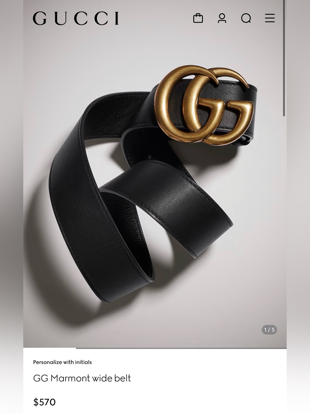 Gucci Black Leather Wide Belt with Gold Double G Buckle